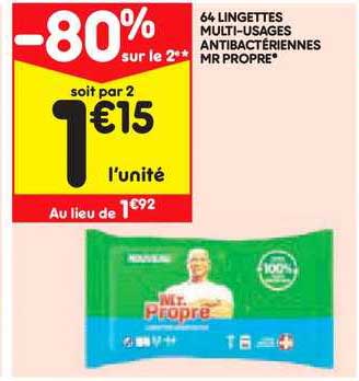 64 lingettes multi usage antibactériennes mr propre -80% sur le 2e