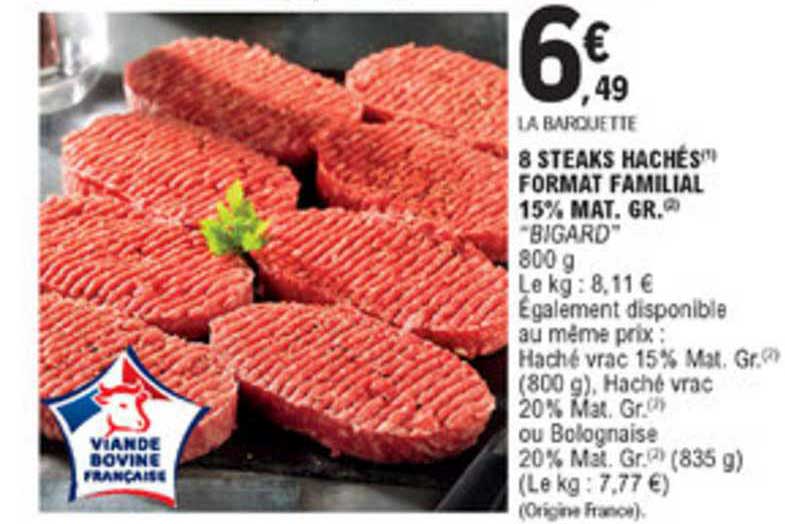 8 steaks hachés format familial 15% m.g. bigard