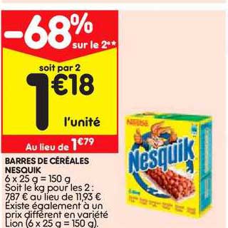 Barres De Céréales Nesquik -68% Sur Le 2e