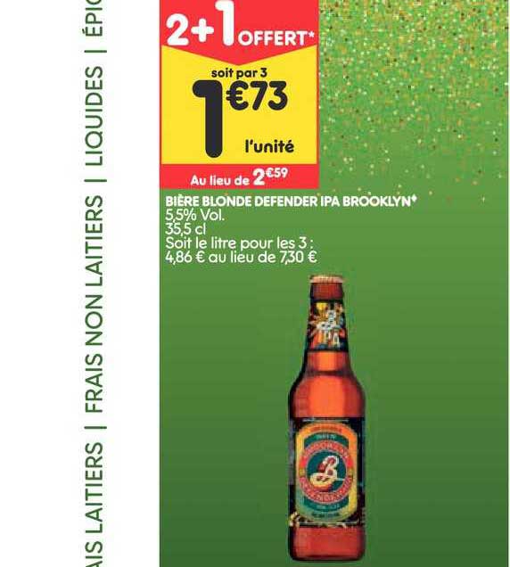 bière blonde defender ipa brooklyn 2+1 offert