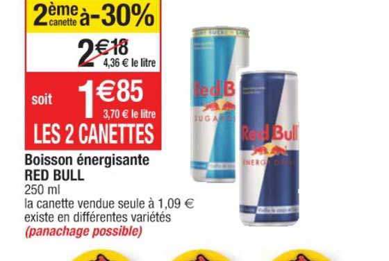 boisson énergisante red bull 2ème canette à -30%