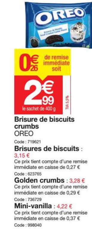 Brisure De Biscuits Crumbs Oreo