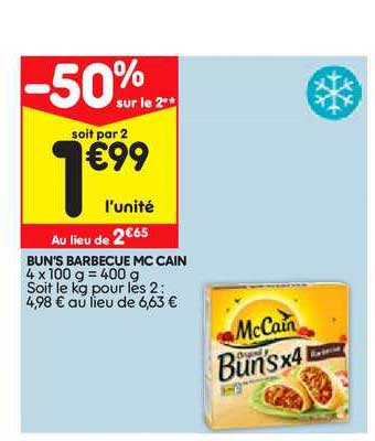 bun's barbecue mc cain -50% sur le 2e