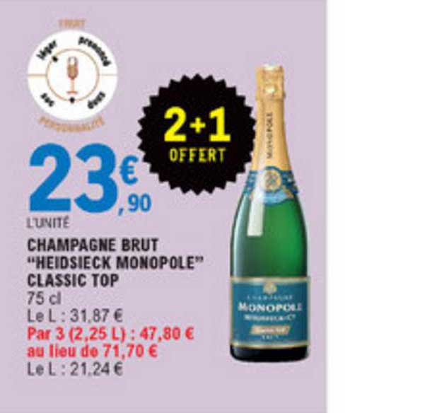 Champagne Brut Heidsieck Monopole Classic Top 2+1 Offert
