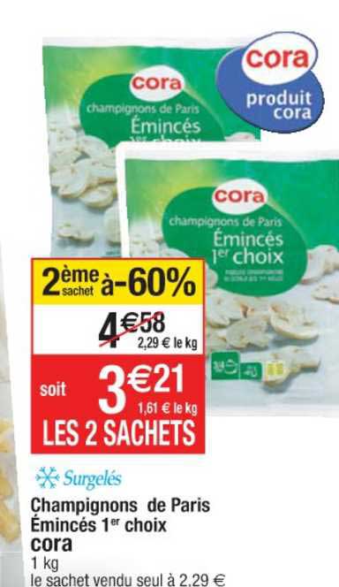 champignons de paris émincés 1er choix 2ème sachet à -60%
