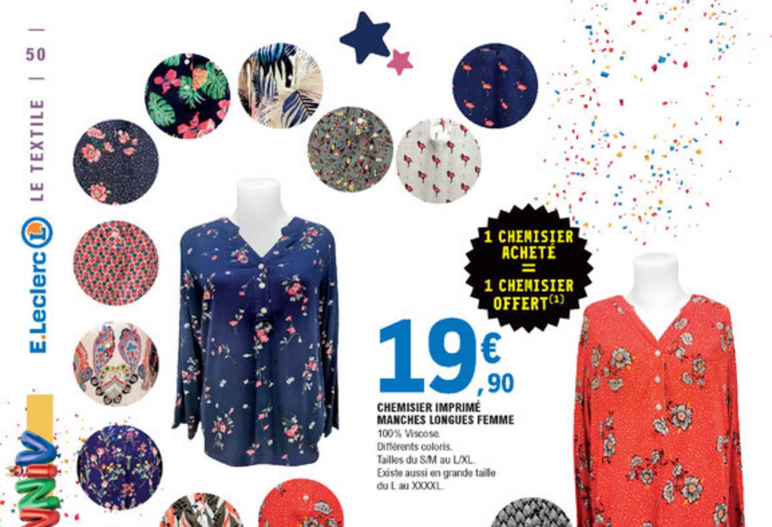 chemisier imprimé manches longues femme 1 acheté = 1 offert