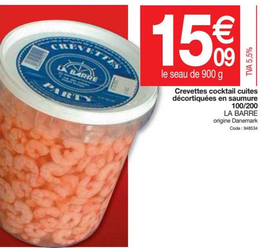 Crevettes Cocktail Cuites Décortiquées En Saumure 100 200 La Barre