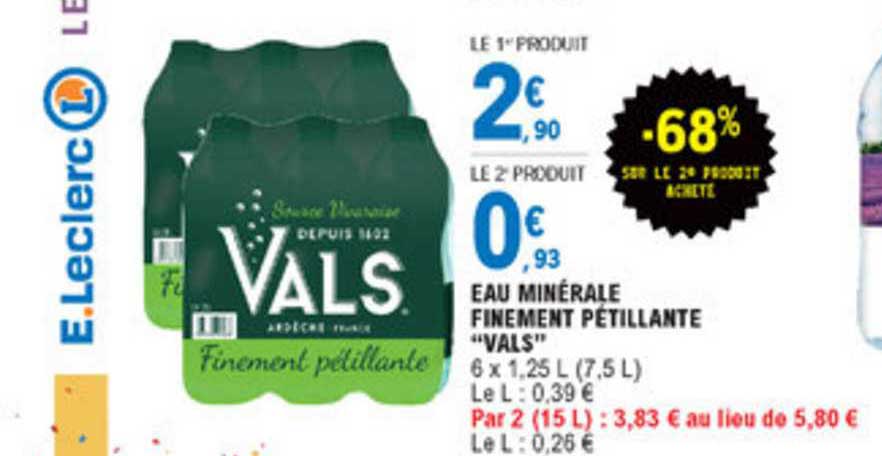 eau minérale finement pétillante vals -68% sur le 2e produit acheté