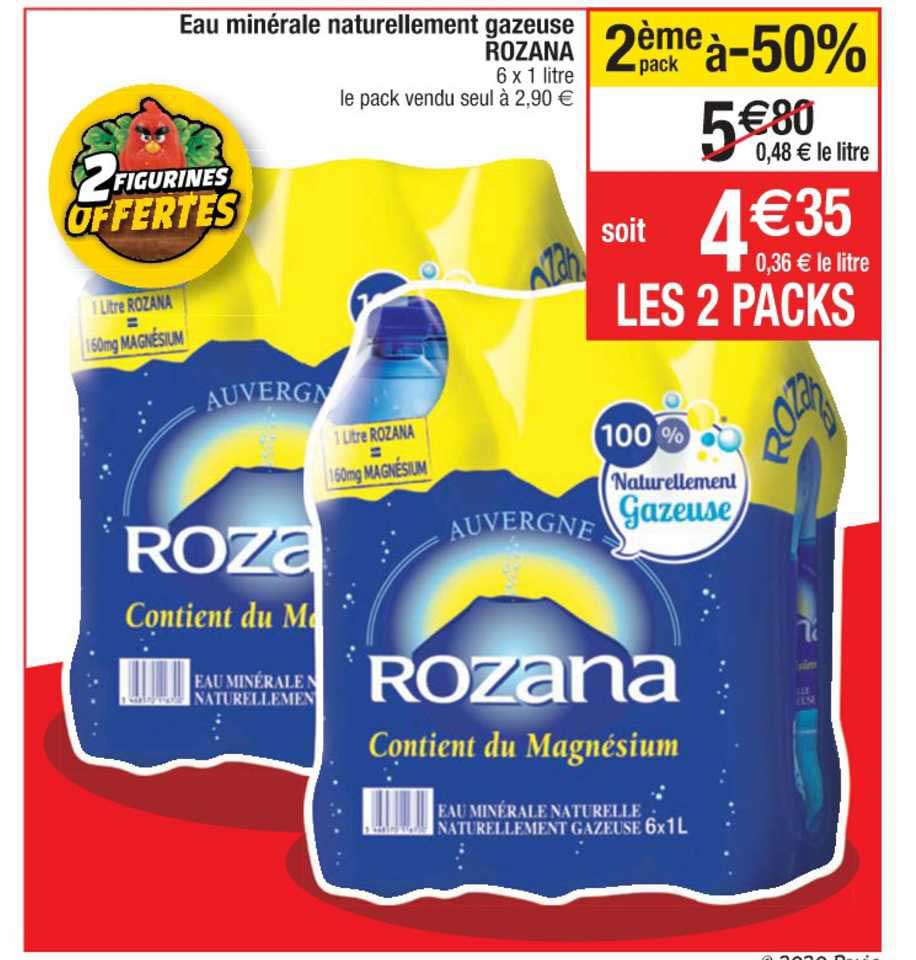 eau minérale naturellement gazeuse rozana 2ème pack à -50%