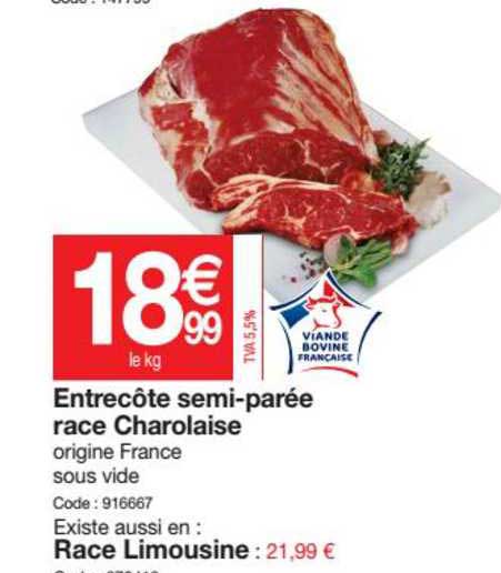 entrecôte semi parée race charolaise