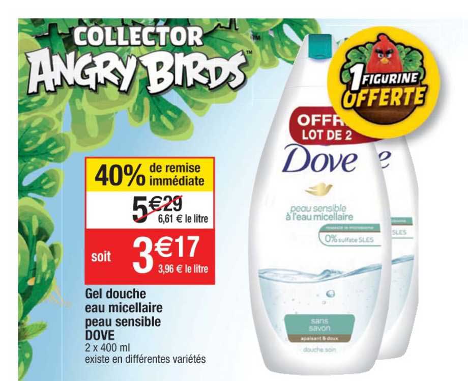 gel douche eau micellaire peau sensible dove 40% remise immédiate