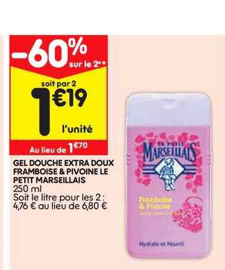 Gel Douche Extra Doux Framboise & Pivoine Le Petit Marseillais -60% Sur Le 2e