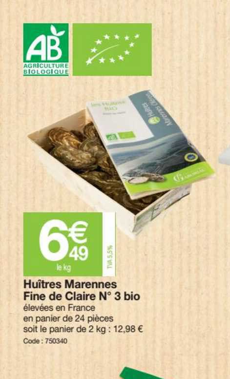 huîtres marennes fine de claire n°3 bio