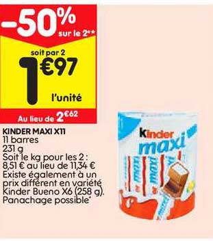 kinder maxi x11 -50% sur le 2e