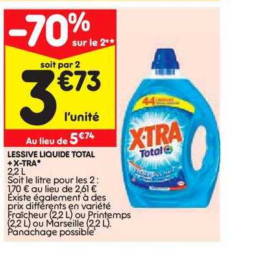 lessive liquide total + x tra -70% sur le 2e