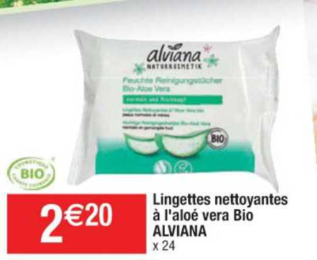 lingettes nettoyantes à l'aloé vera bio alviana