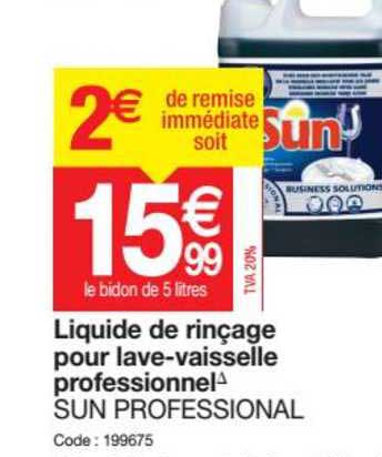 Liquide De Rinçage Pour Lave Vaisselle Professionnel Sun Professional