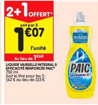 liquide vaisselle integral 5 efficacité renforcée paic 2+1 offert
