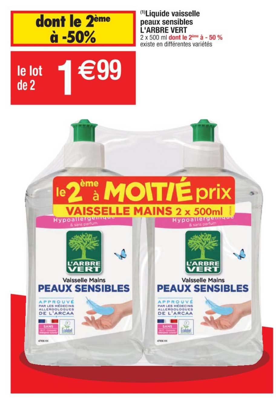 liquide vaisselle peaux sensibles l'arbre vert le 2ème à -50%