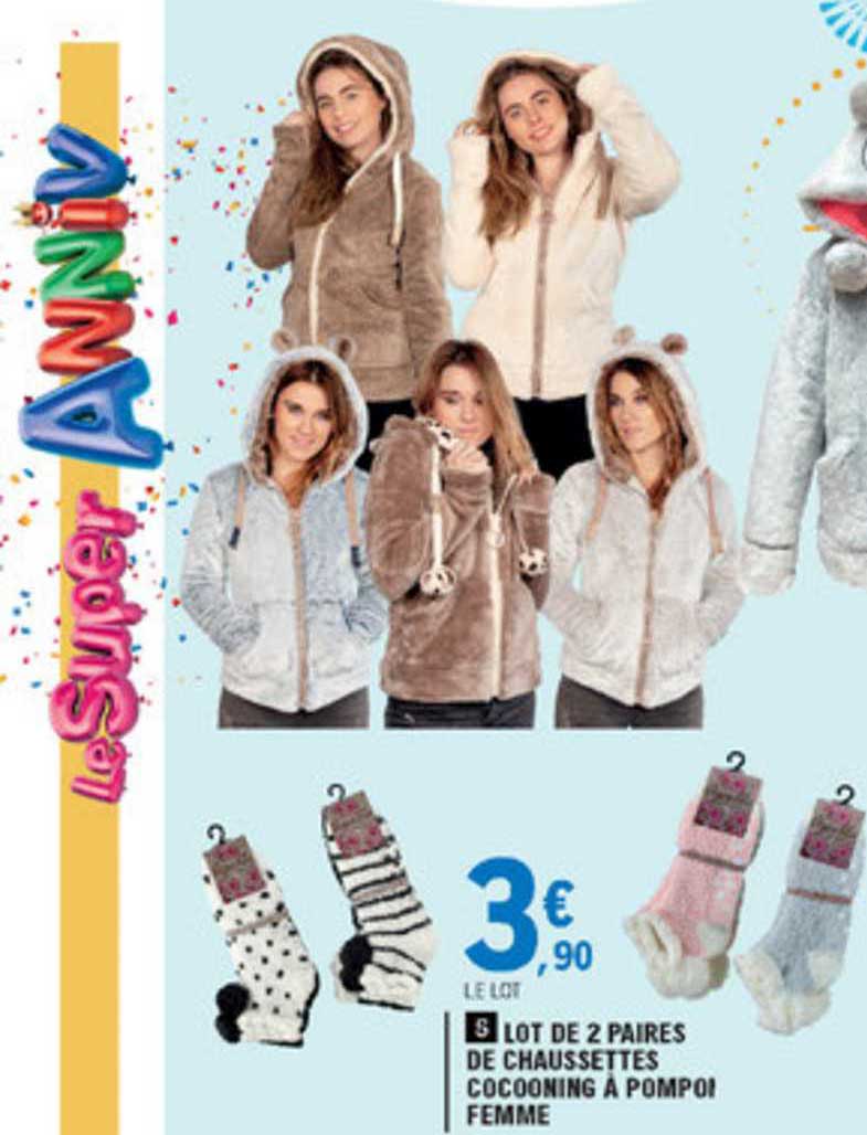 lot de 2 paires de chaussettes cocooning à pompon femme