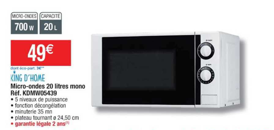 micro ondes 20 litres mono réf. kdmw05439 king d'home