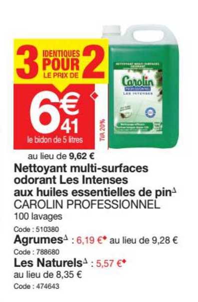 nettoyant multi surfaces odorant les intenses aux huiles essentielles de pin carolin professionnel