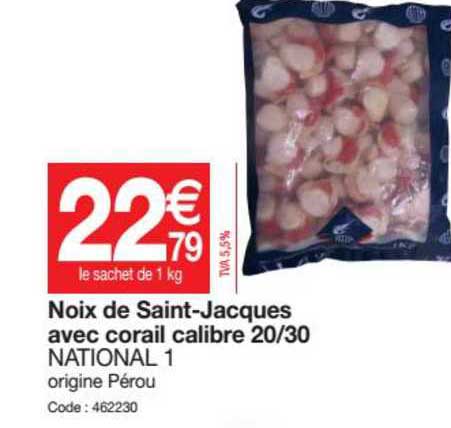 noix de saint jacques avec corail calibre 20 30 national 1