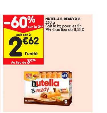 nutella b ready x15 -60% sur le 2e