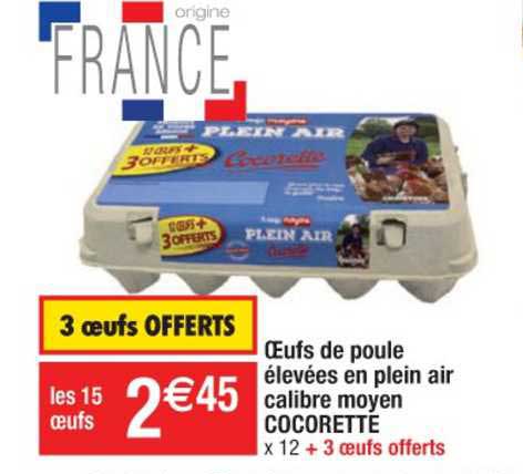œufs de poule élevées en plein air calibre moyen cocorette