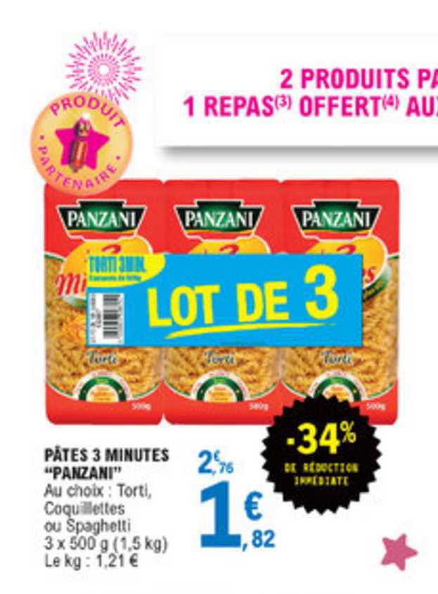 pâtes 3 minutes panzani -34% réduction immédiate