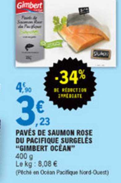 pavés de saumon rose du pacifique surgelés gimbert océan -34% réduction immédiate