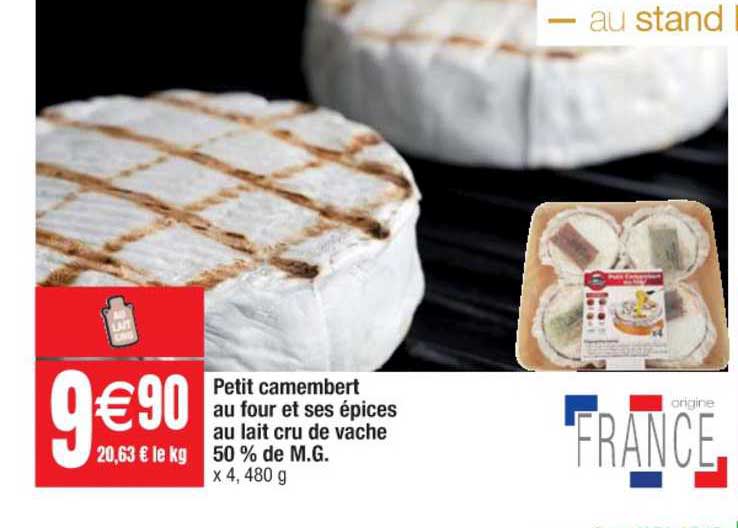 petit camembert au four et ses épices au lait cru de vâche 50% m.g.