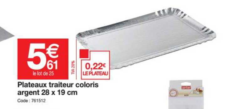 plateaux traiteur coloris argent 28 x 19 cm