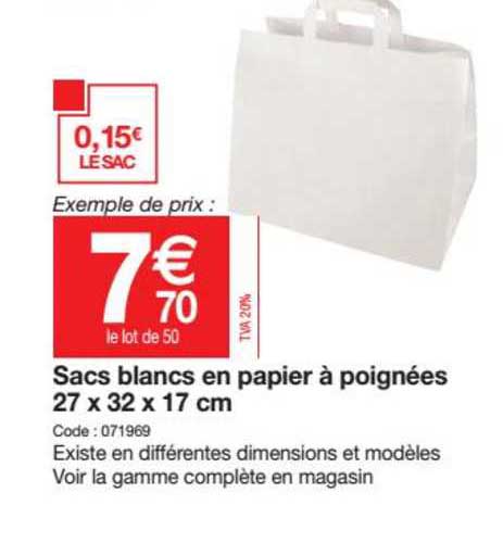 Sacs Blancs En Papier à Poignées 27 X 32 X 17 Cm