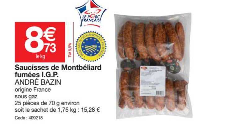 saucisses de montbéliard fumées i.g.p. andré bazin