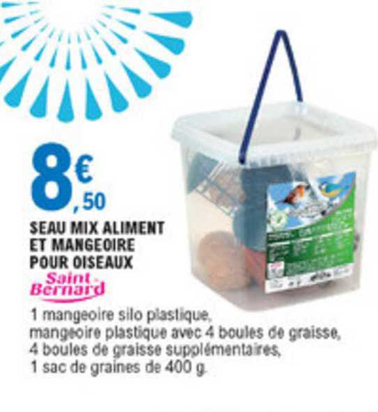 seau mix aliment et mangeoire pour oiseaux saint bernard