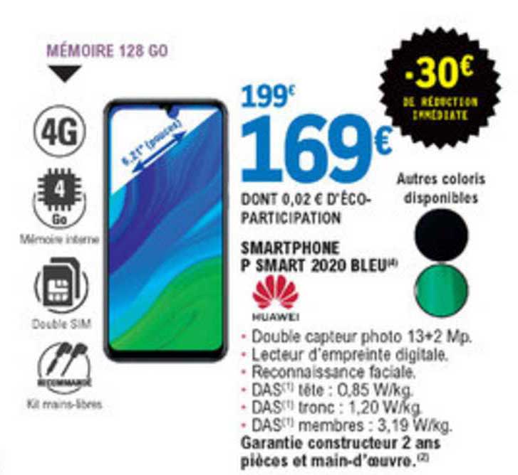 smartphone p smart 2020 bleu huawei