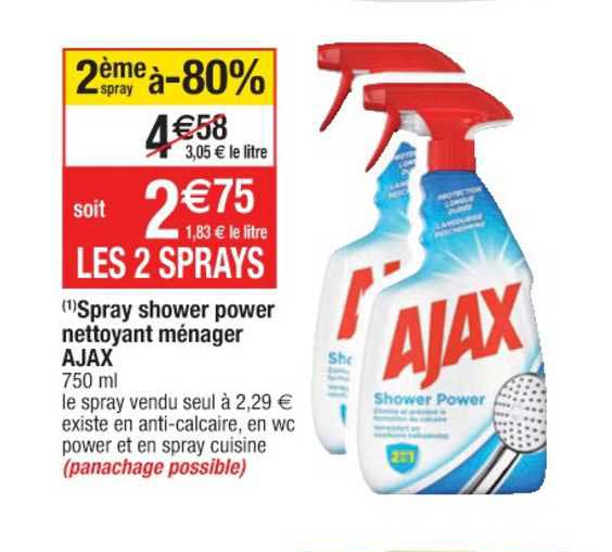 spray shower power nettoyant ménager ajax 2ème spray à -80%