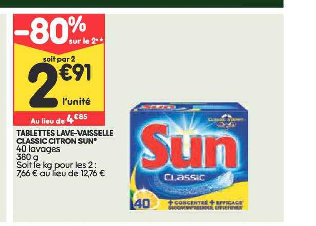 tablettes lave vaisselle classic citron sun -80% sur le 2e