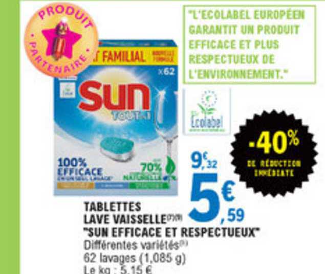 tablettes lave vaisselle sun efficace et respectueux -40% réduction immédiate