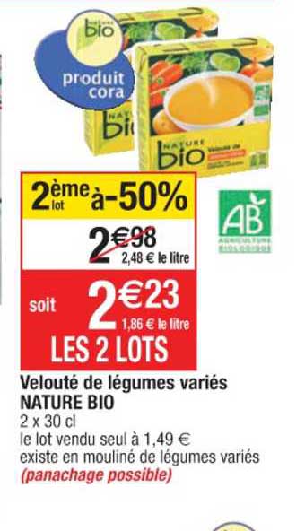 vélouté de légumes variés nature bio 2ème lot à -50%