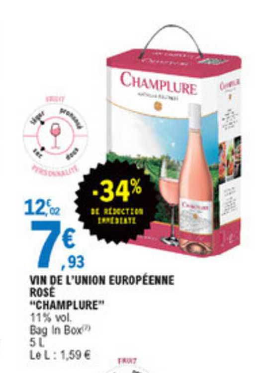 vin de l'union européenne rosé champlure -34% réduction immédiate