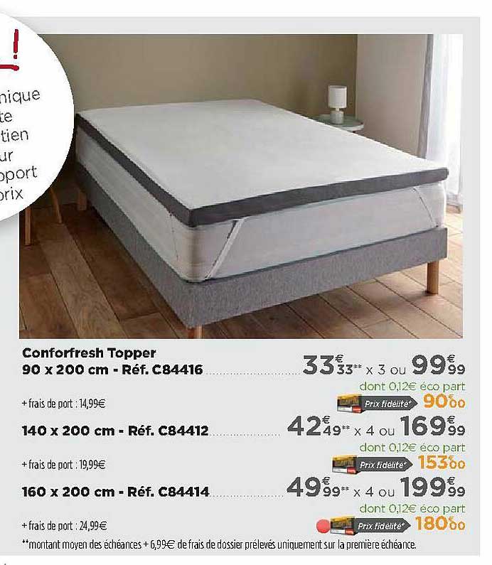 conforfresh topper 90 x 200 cm réf. c84416 140 x 200 cm réf. c84412 160 x 200 cm réf. c84414