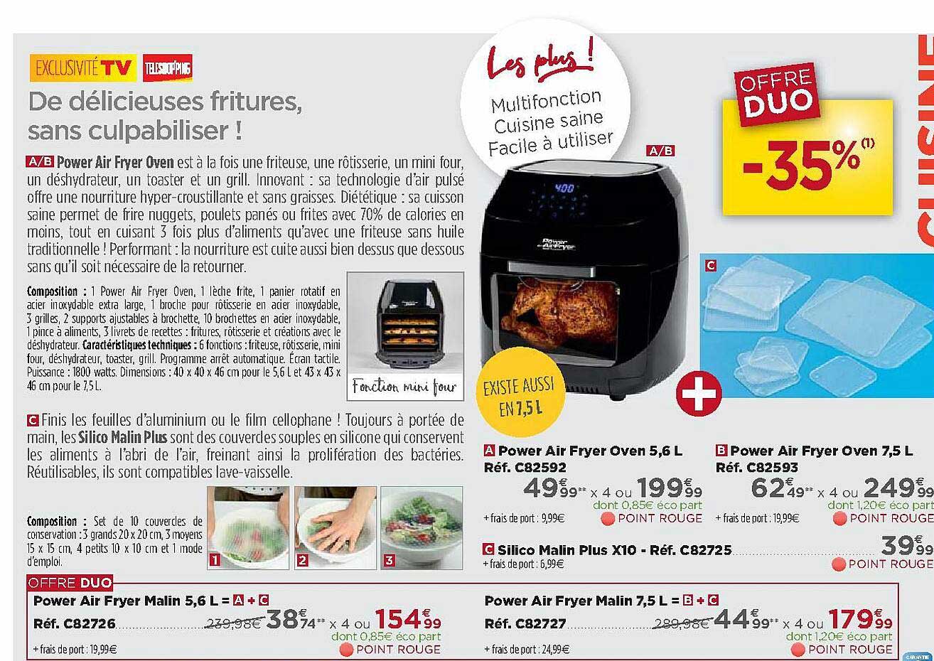 power air fryer malin 5.6 l réf. c82726 power air fryer malin 7.5 l réf. c82727
