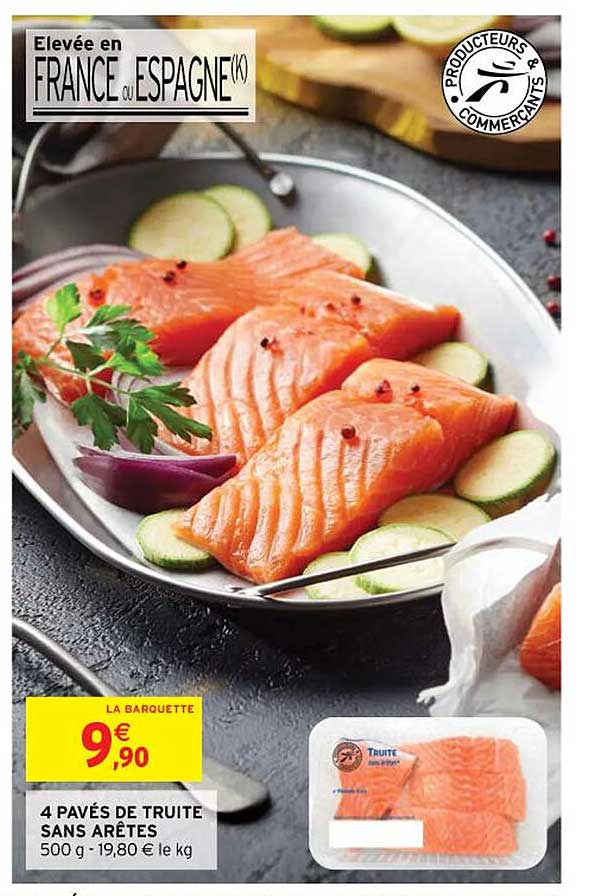 4 pavés de truite sans arêtes