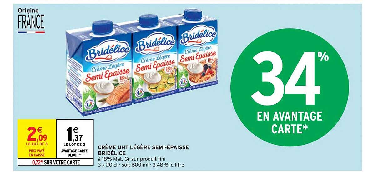crème uht légère semi-épaisse bridélice