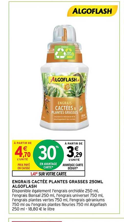 engrais cactée plantes grasses 250ml algoflash