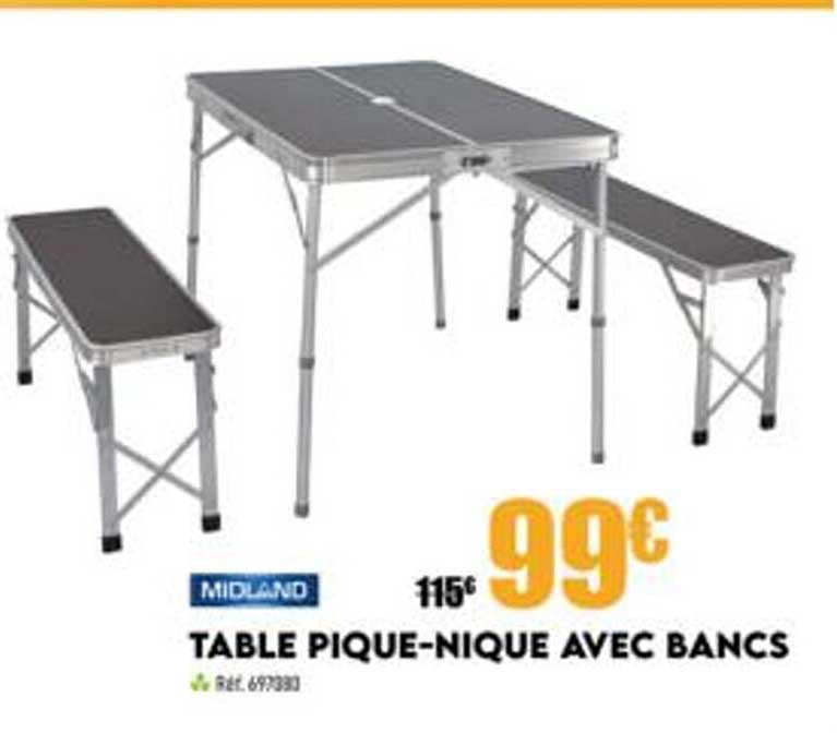 table pique-nique avec bancs midland
