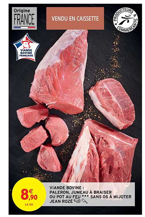 viande bovine : paleron, jumeau à braiser ou pot au feu*** sans os à mijoter jean rozé