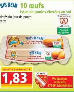 10 oeufs issus de poules élevées au sol bib'heim